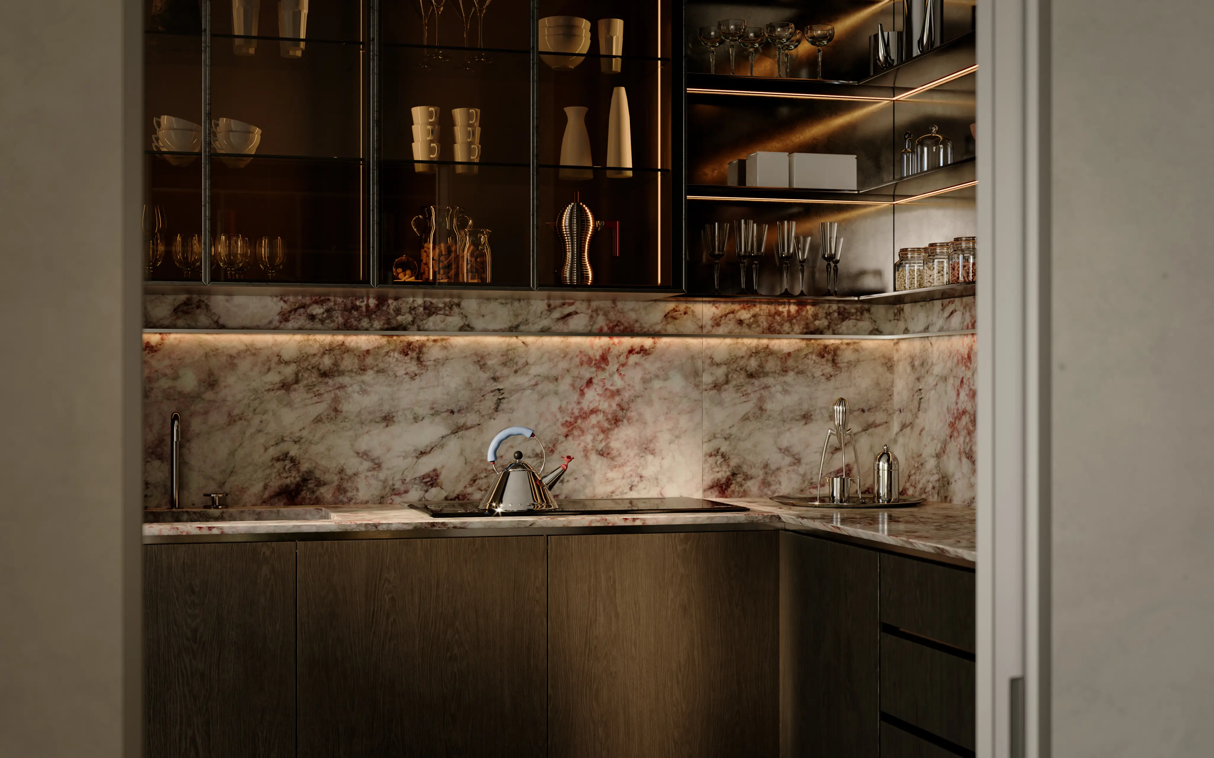 Cucina angolare nel bilocale di Lynfa Living a Roma Camilluccia. 
 